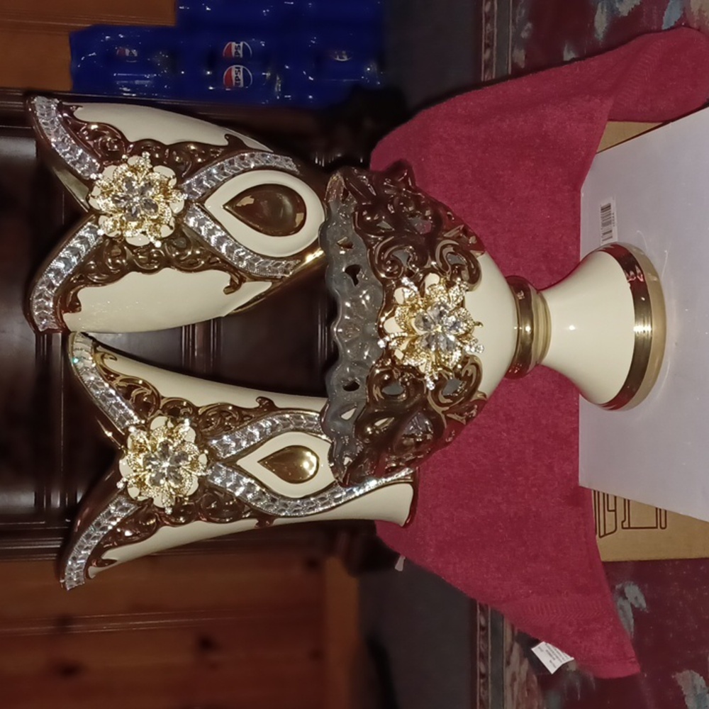 Set of gold Cayde handmade ceramic vases and bowl. By D'Lusso Designs